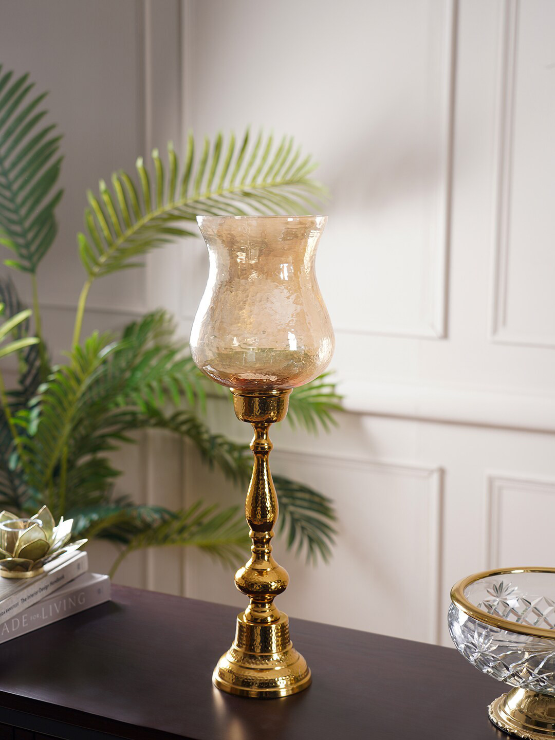 Pure Home and Living Gold-Toned Aarna Small Hurricane Candle Holders