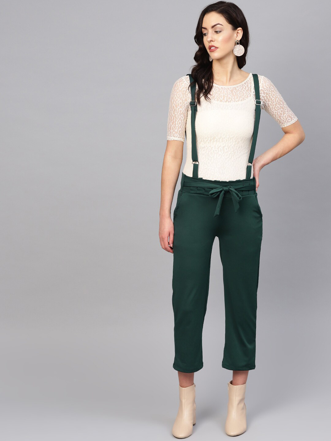 VOXATI Women Green Solid Dungarees