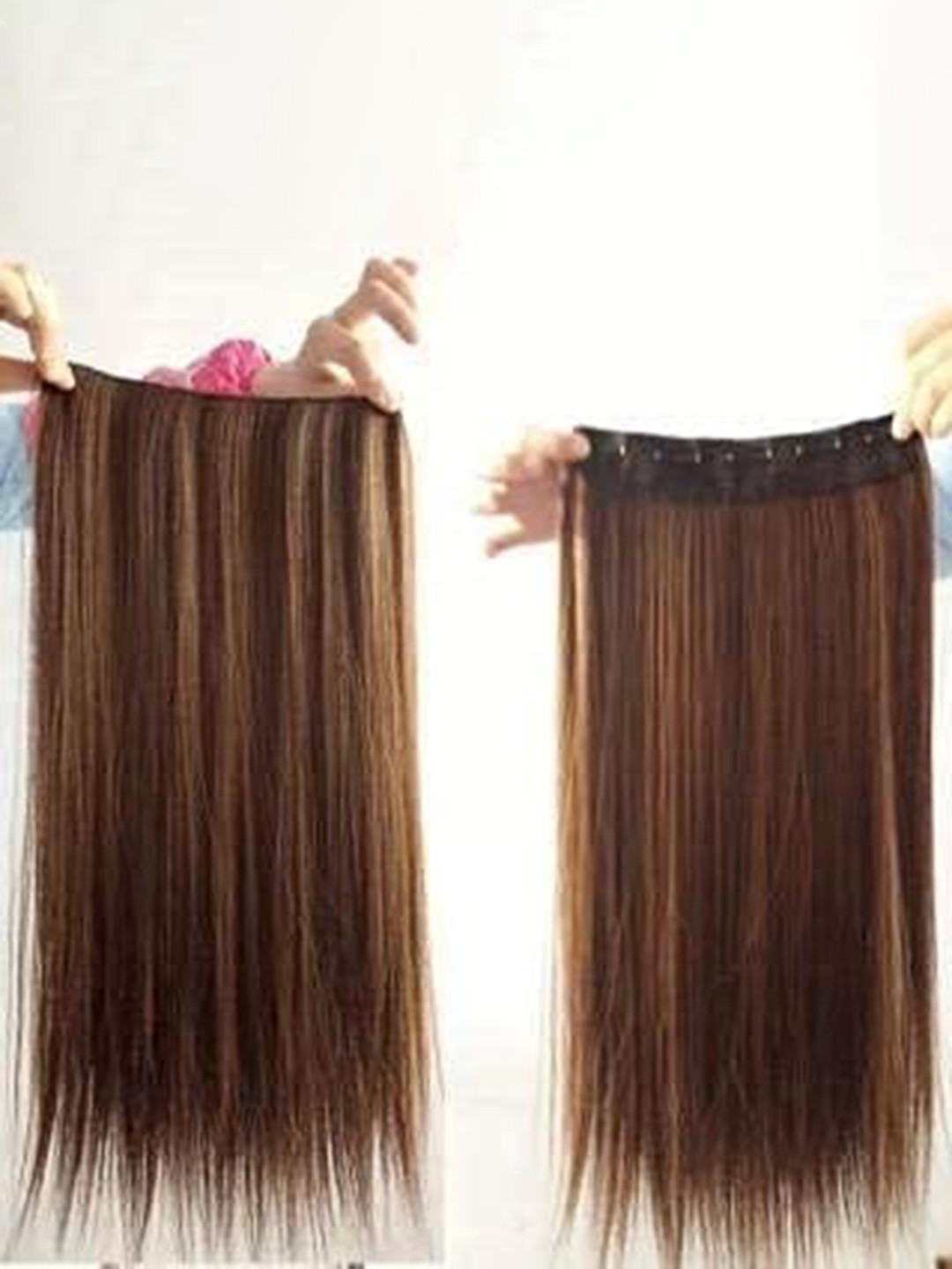 CHANDERKASH Women 5 Clips Based  Highlighted Straight Synthetic Fiber Hair Extensions
