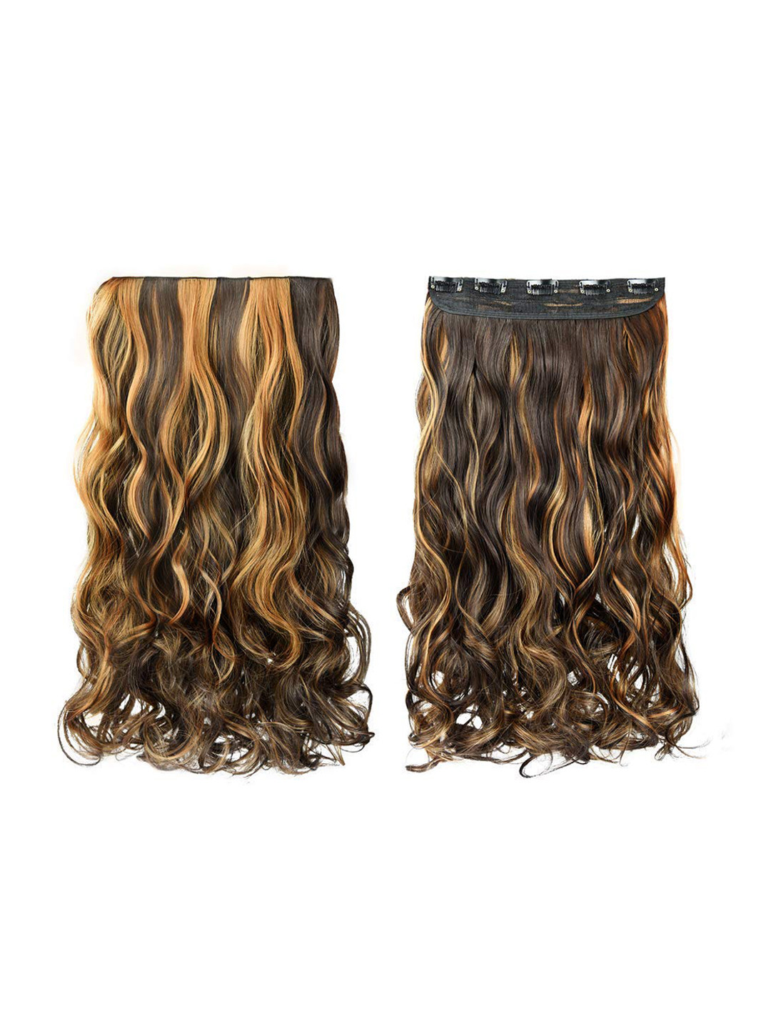 CHANDERKASH 5 Clip Brown & Gold-Toned Lightweight Curly & Wavy Hair Extension