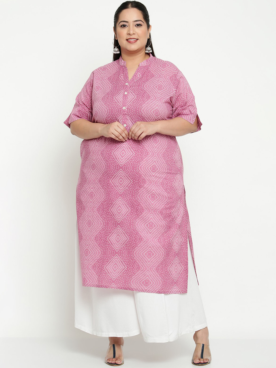 Sringam Plus Size Women Purple & White Printed Kurta