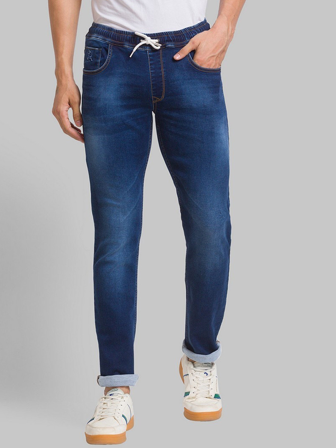 Parx Men Blue Jogger Fit Clean Light Fade Jeans