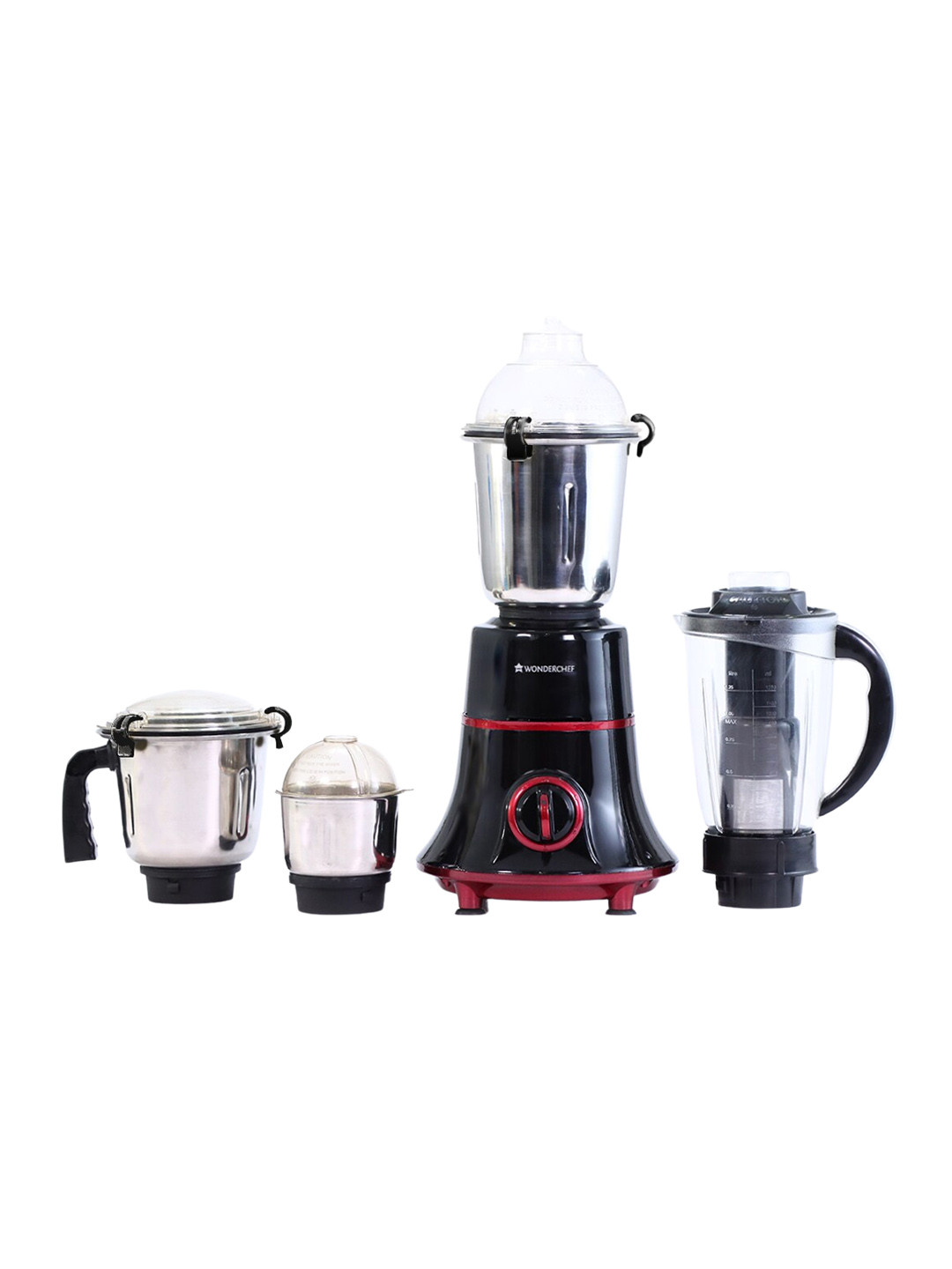 Wonderchef Glory Black Stainless Steel Air Ventilation System 4 Jars Wet and Dry Grinder with Juicer-750W
