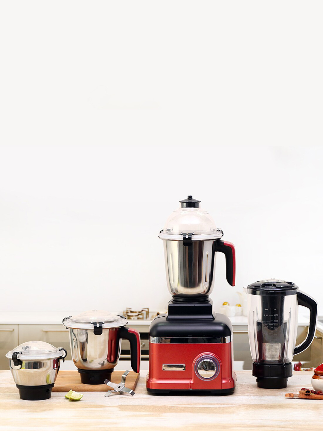Wonderchef Red & Steel-Toned Solid Mixer Grinder With 4 Jars