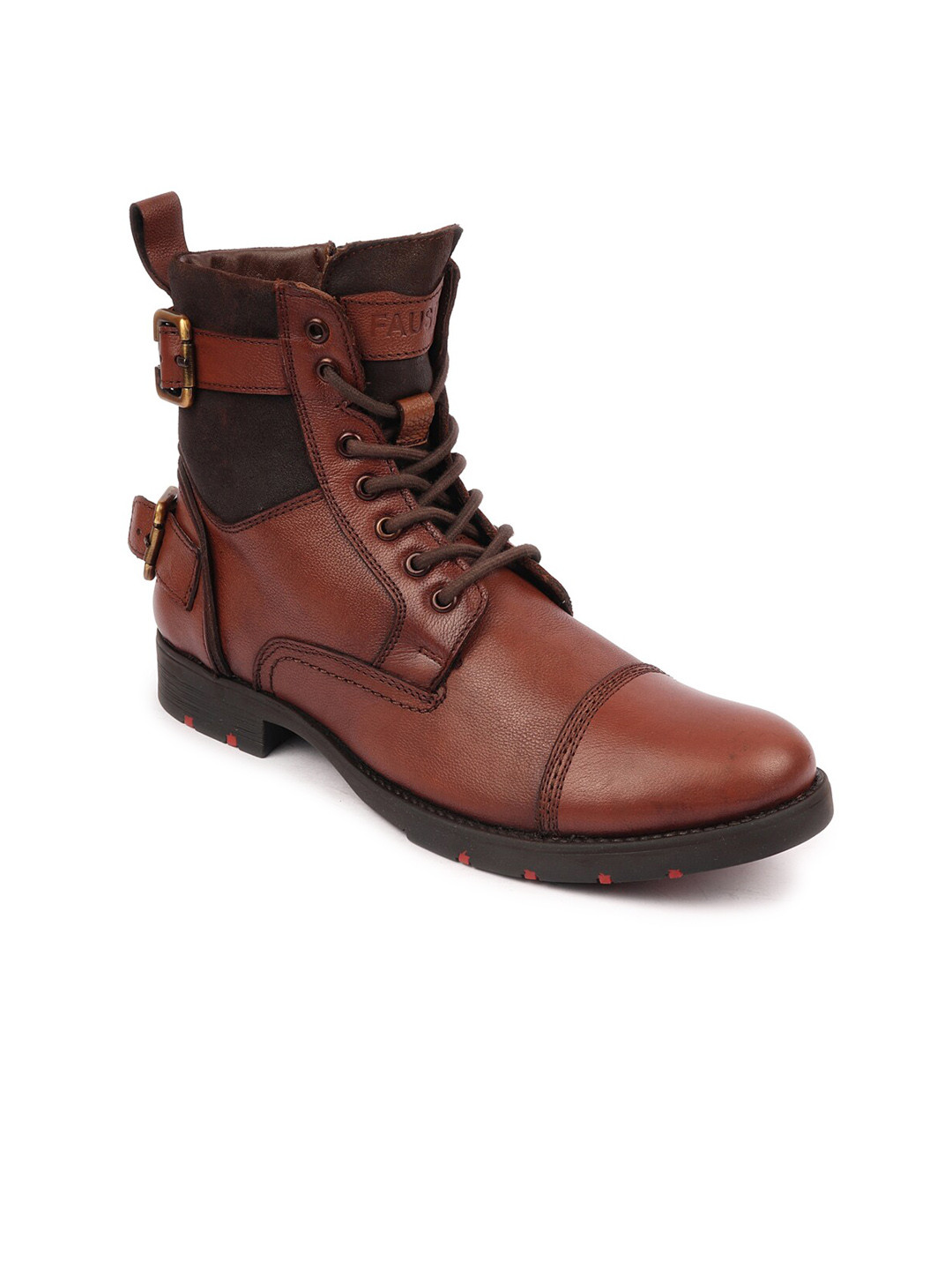 FAUSTO Men Brown Textured High-Top Monk Boots