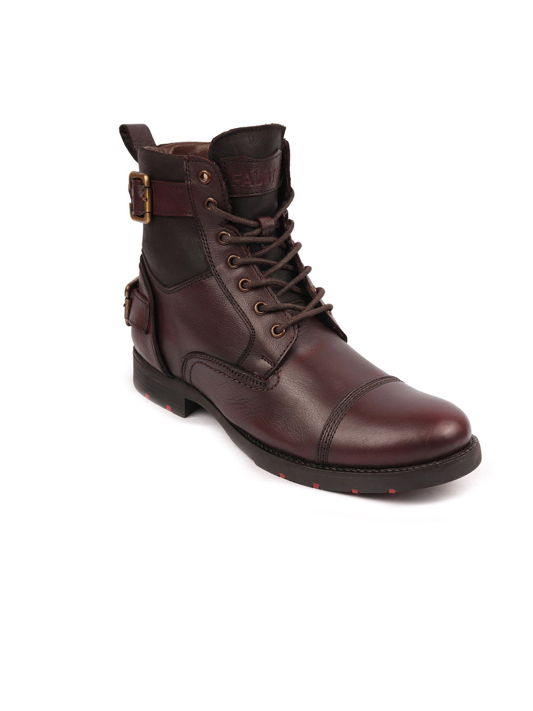 FAUSTO Men Brown Textured High-Top Monk Boots