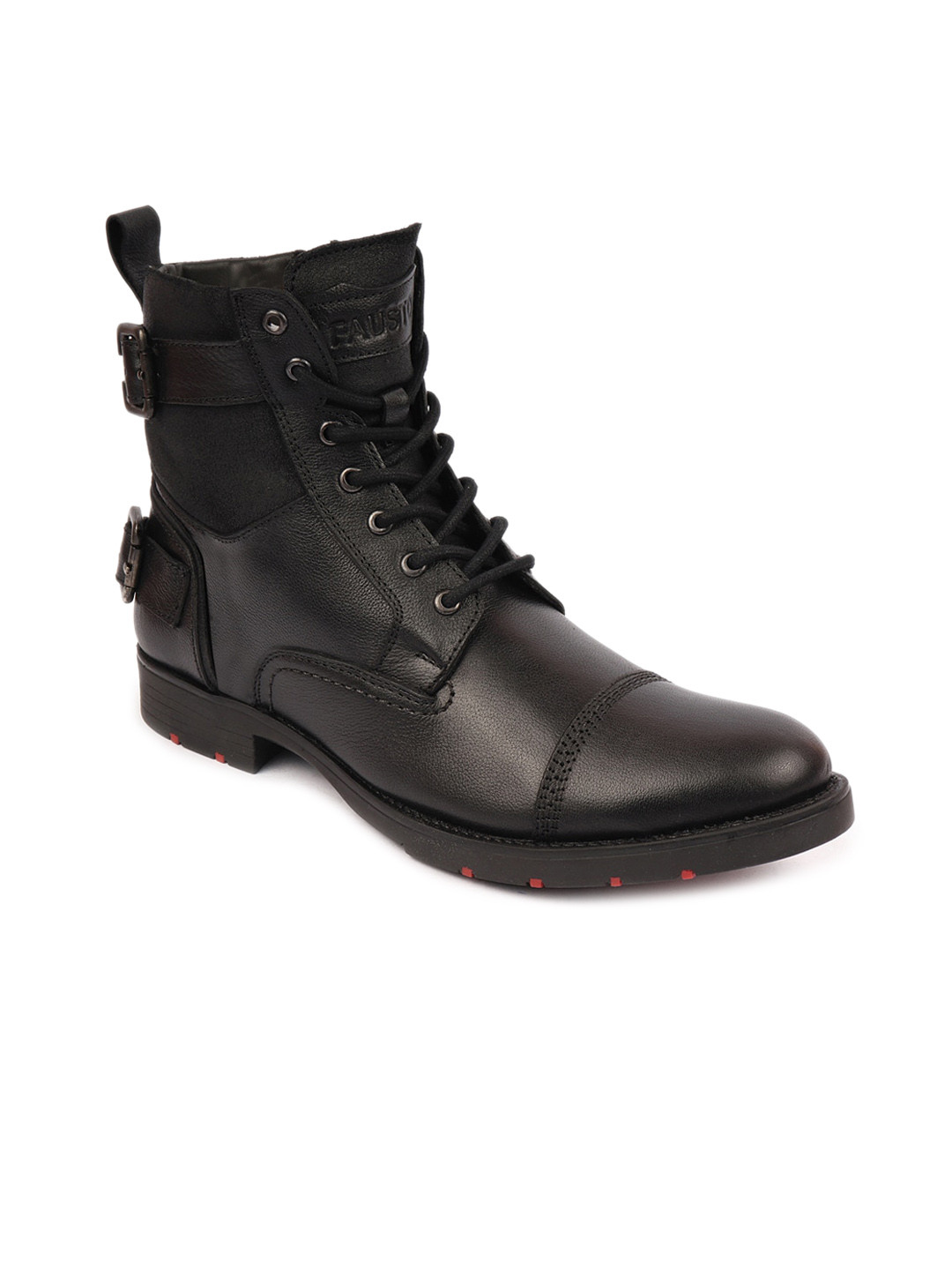 FAUSTO Men Black Solid Monk Strap Boots