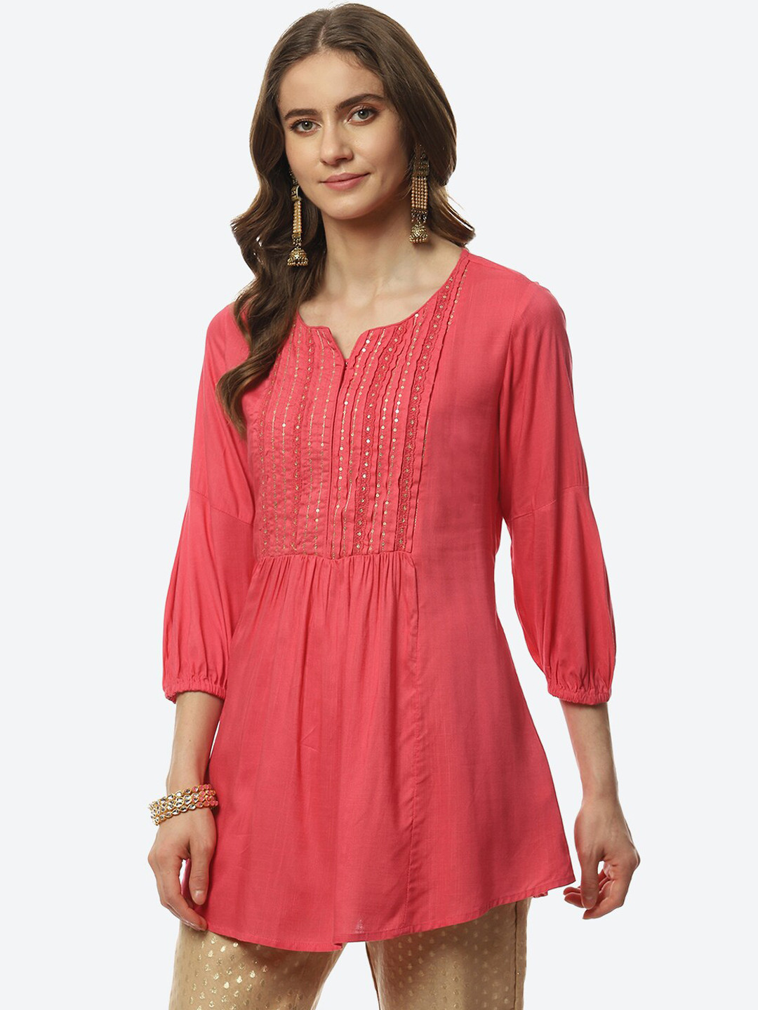 Biba Pink Yoke Design A-Line Kurti