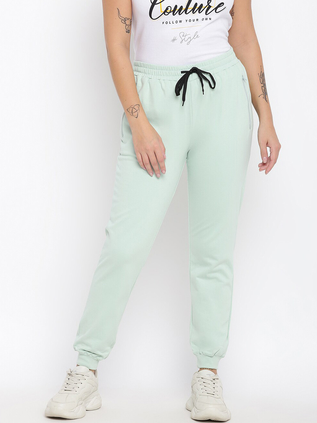 abof Women Green Slim Fit Joggers Trousers