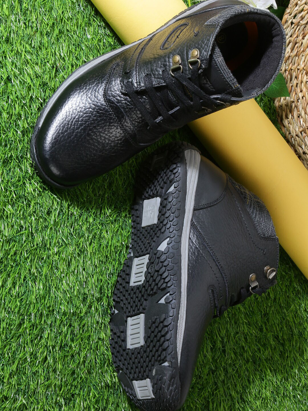 Allen Cooper Men Black Solid Leather Flat Boots