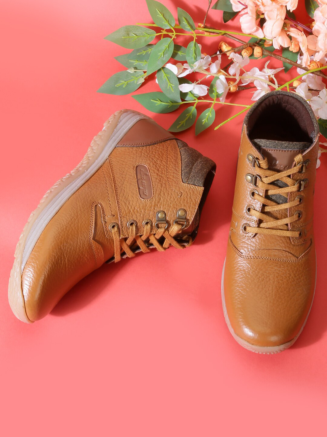 Allen Cooper Men Tan-Brown Solid Genuine-Leather Biker Boots