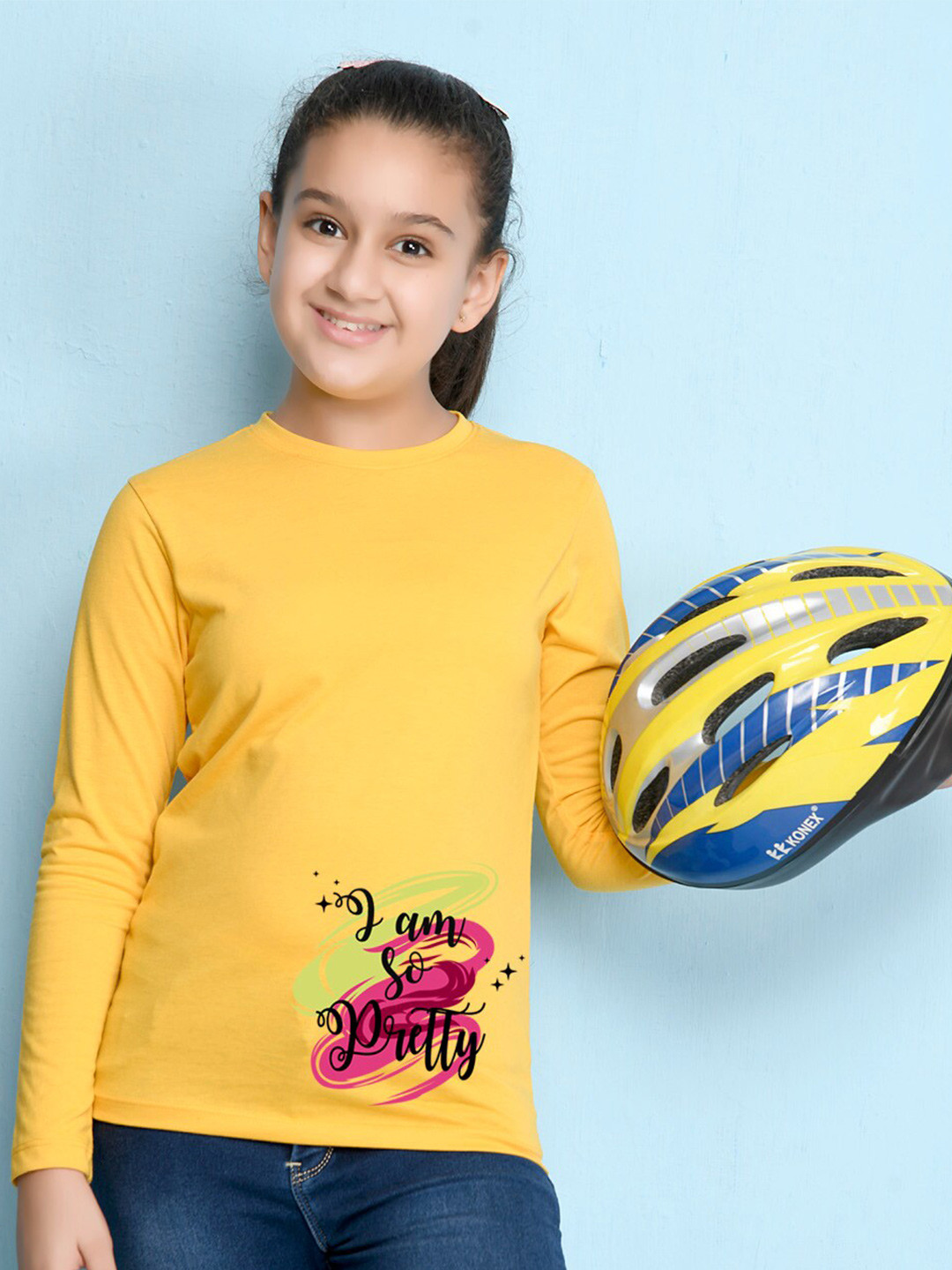 NUSYL Girls Yellow Graphic Printed Long Sleeves T-shirt