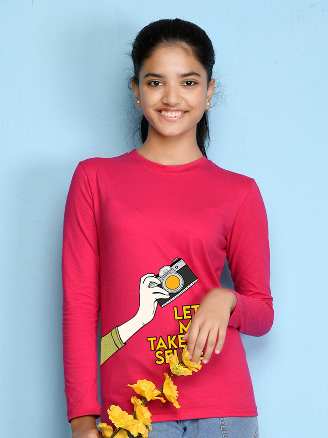 NUSYL Girls Pink Graphic Printed T-shirt