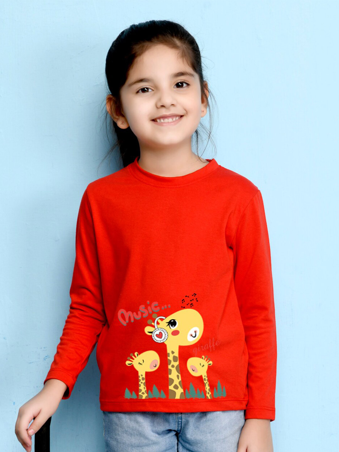 NUSYL Girls Red Printed T-shirt