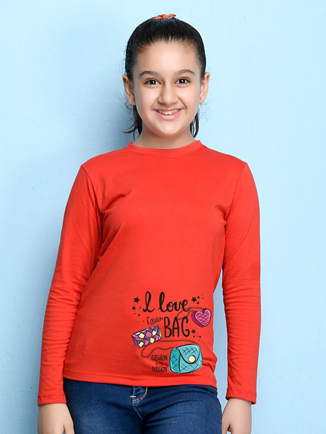 NUSYL Girls Red High Neck T-shirt