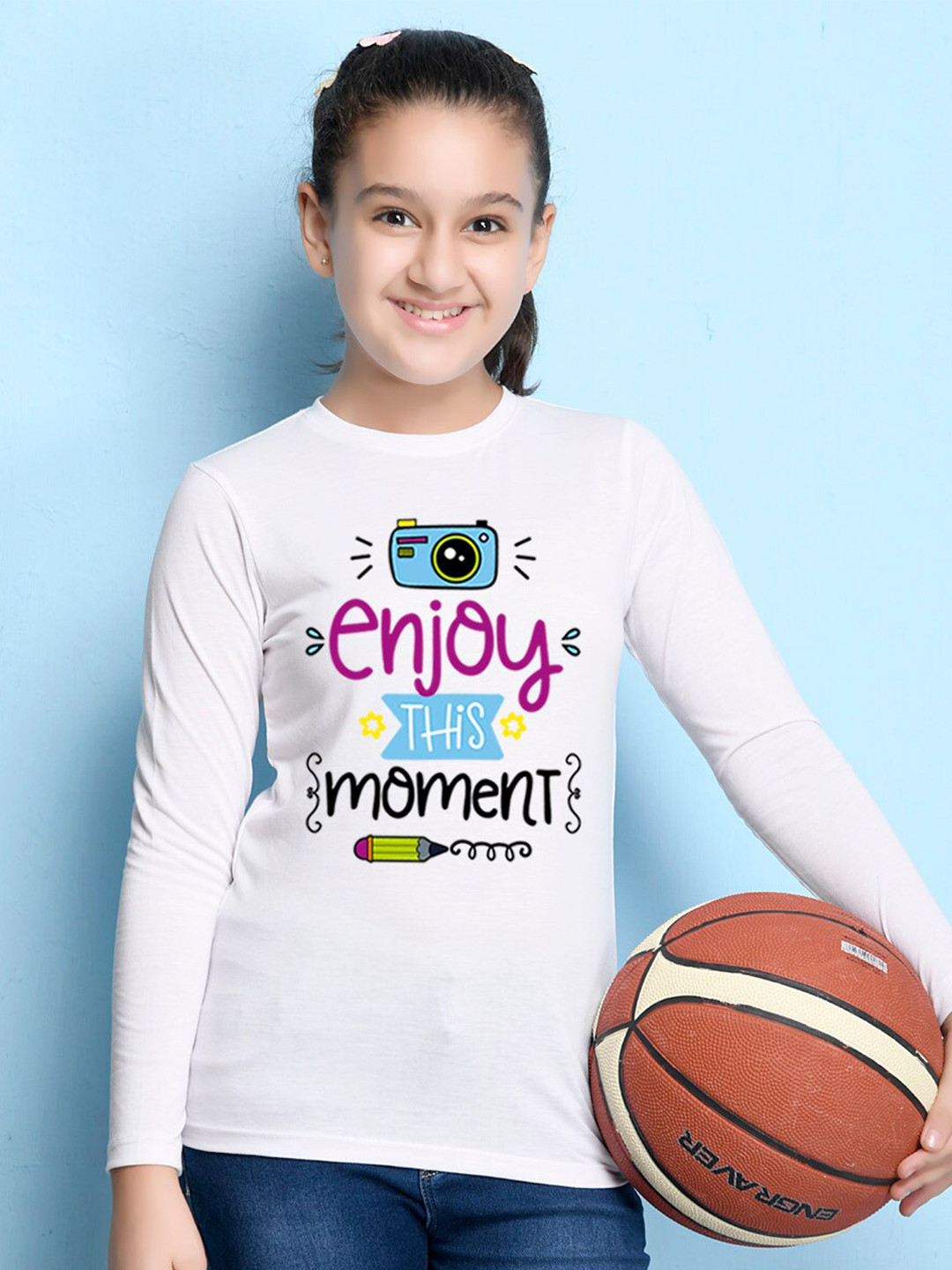 NUSYL Girls White Typography T-shirt