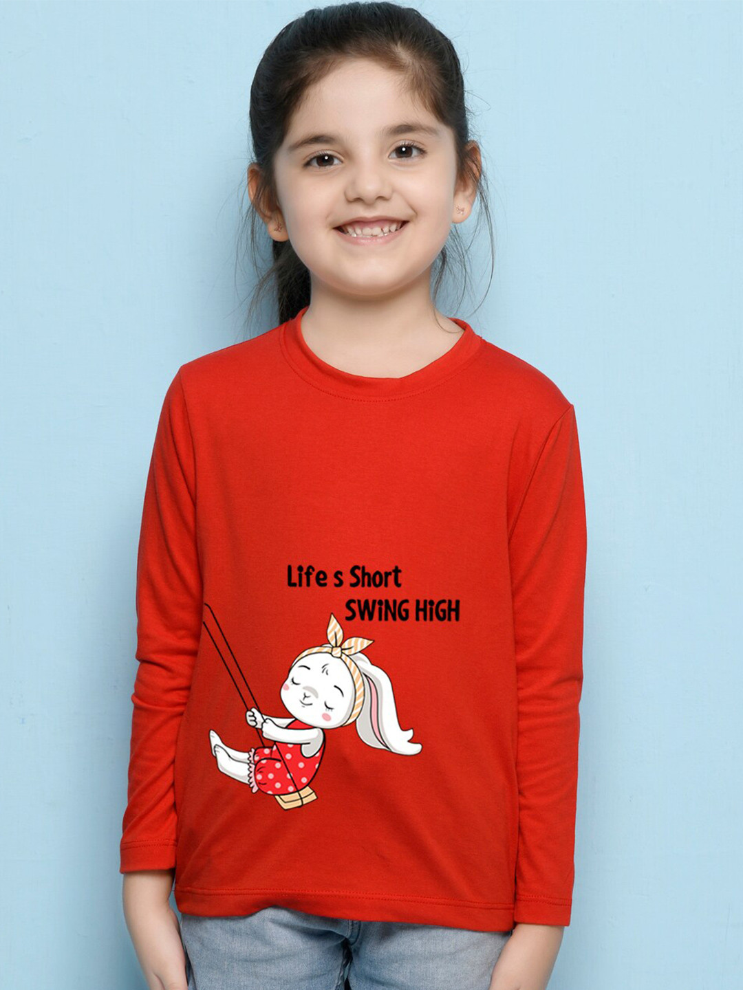 NUSYL Girls Red Printed T-shirt