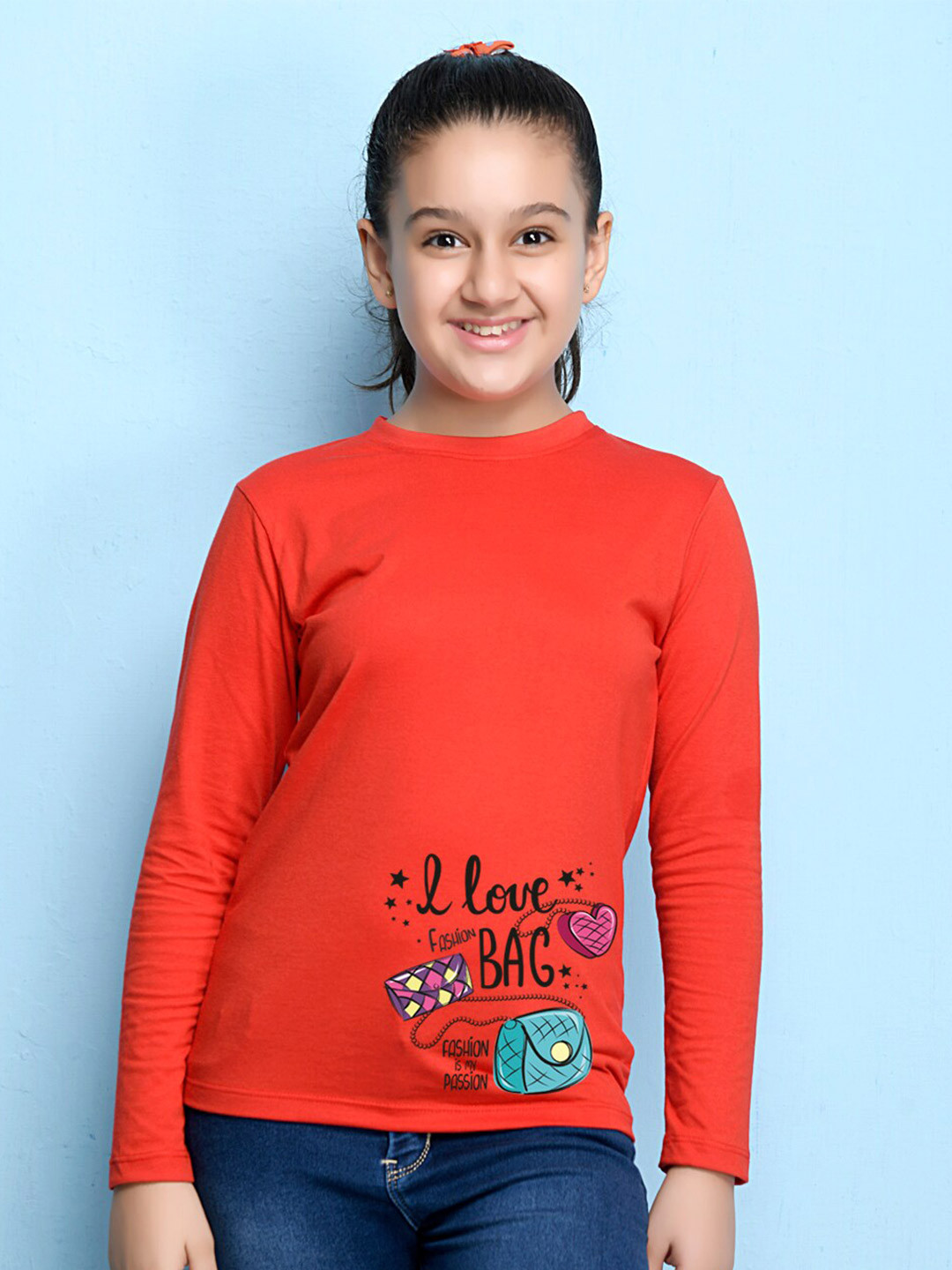 NUSYL Girls Red Printed T-shirt