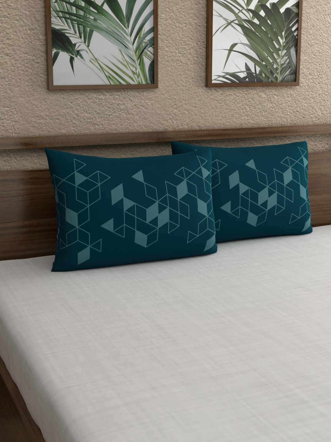Dreamscape Set Of 2 Blue Printed 140 TC Cotton Pillow Covers