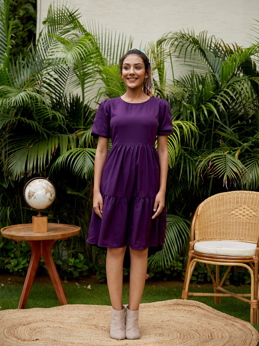 NANGALIA RUCHIRA Purple Crepe Tiered Dress