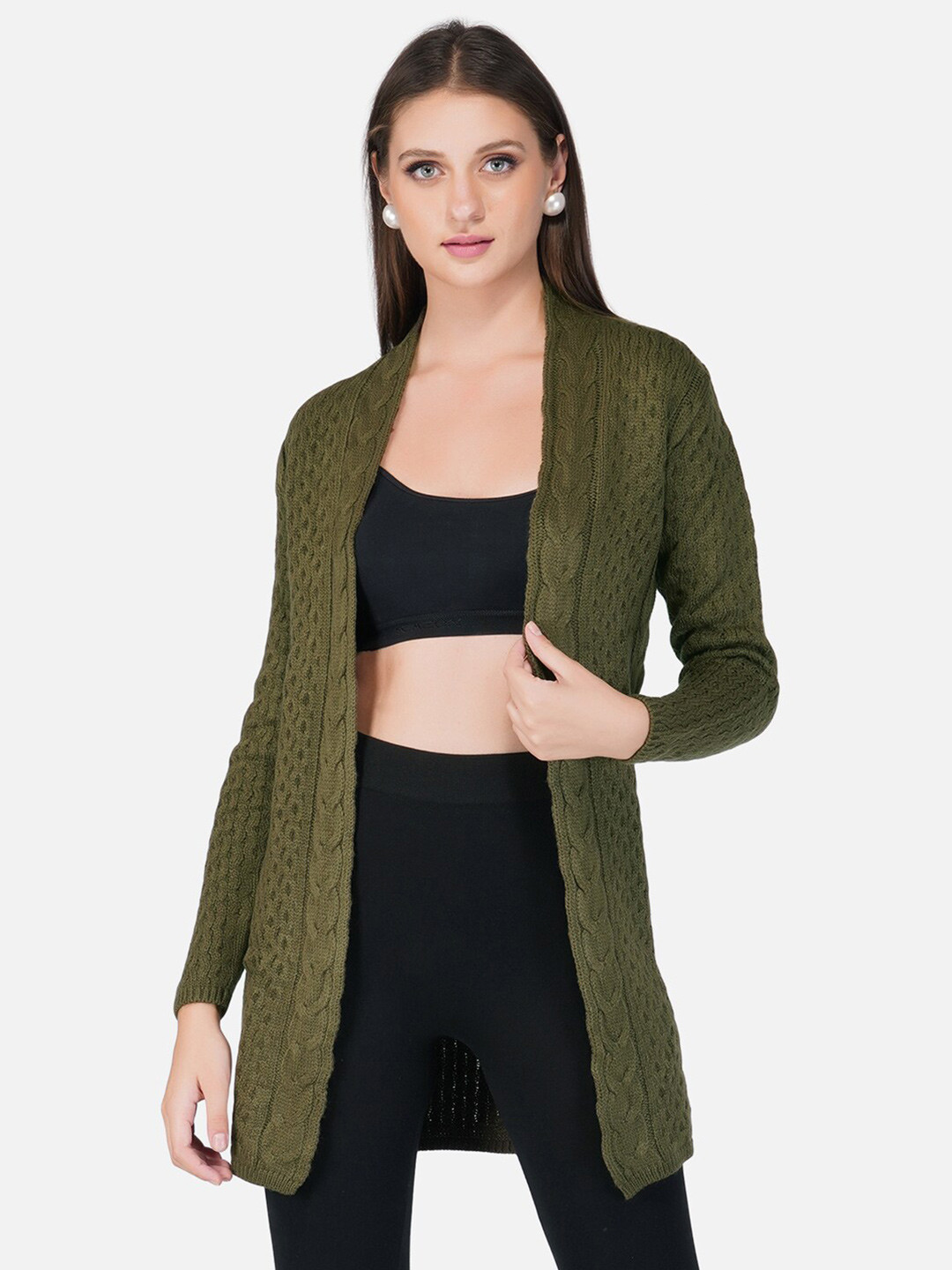 JoE Hazel Women Green Cable Knit Shrug