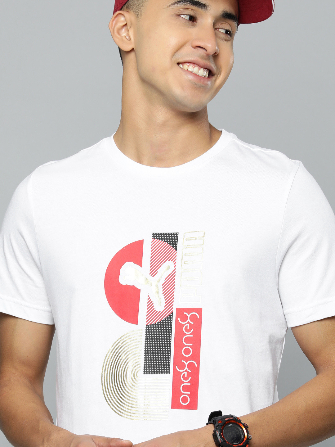 one8 x PUMA Men White Brand Logo Gold Foil Printed Pure Cotton T-shirt