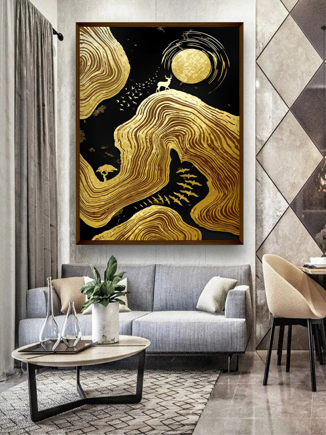 The Art House Golden & Black Abstract Wall Art
