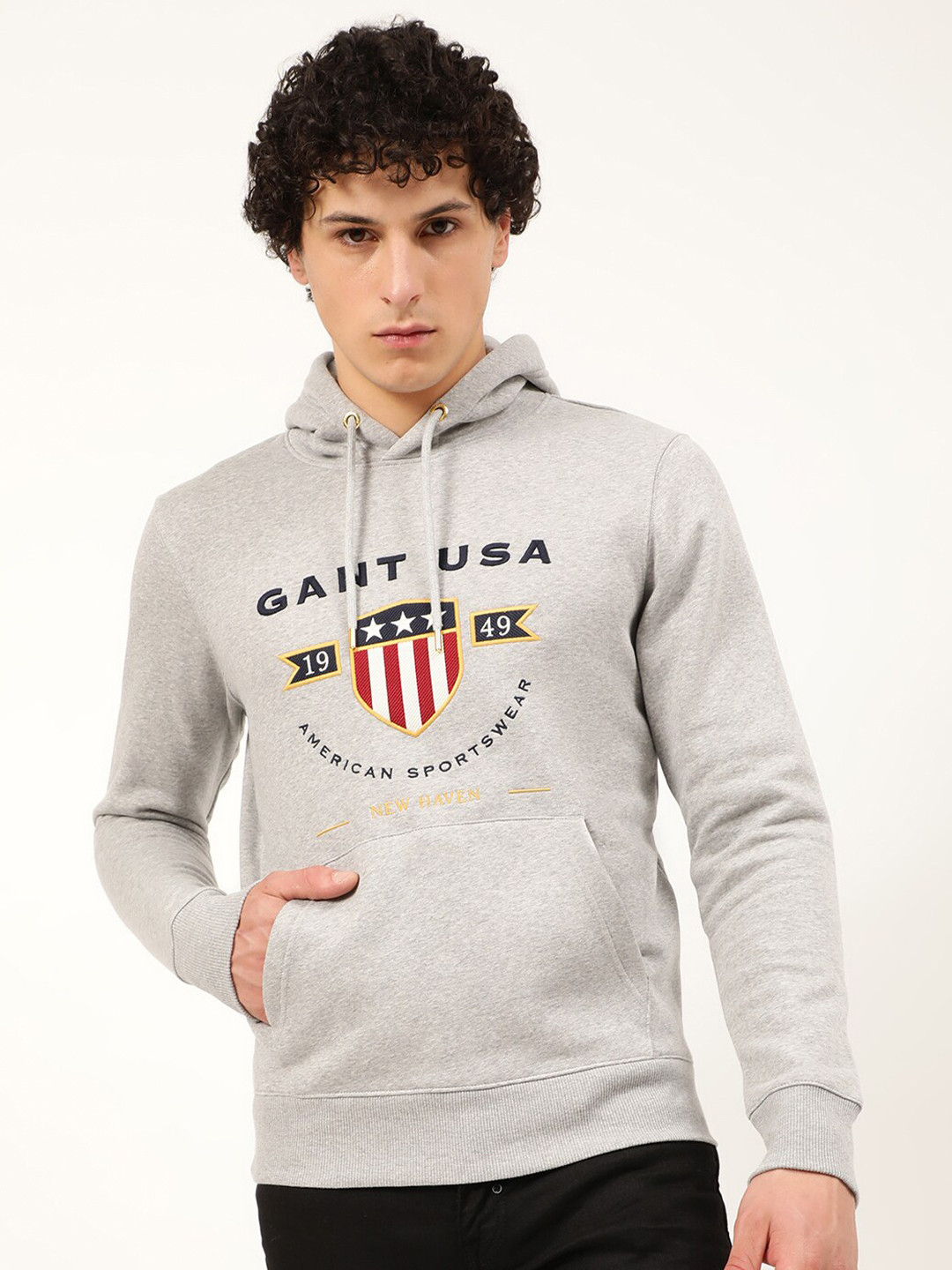 GANT Men Grey Printed Hooded Sweatshirt