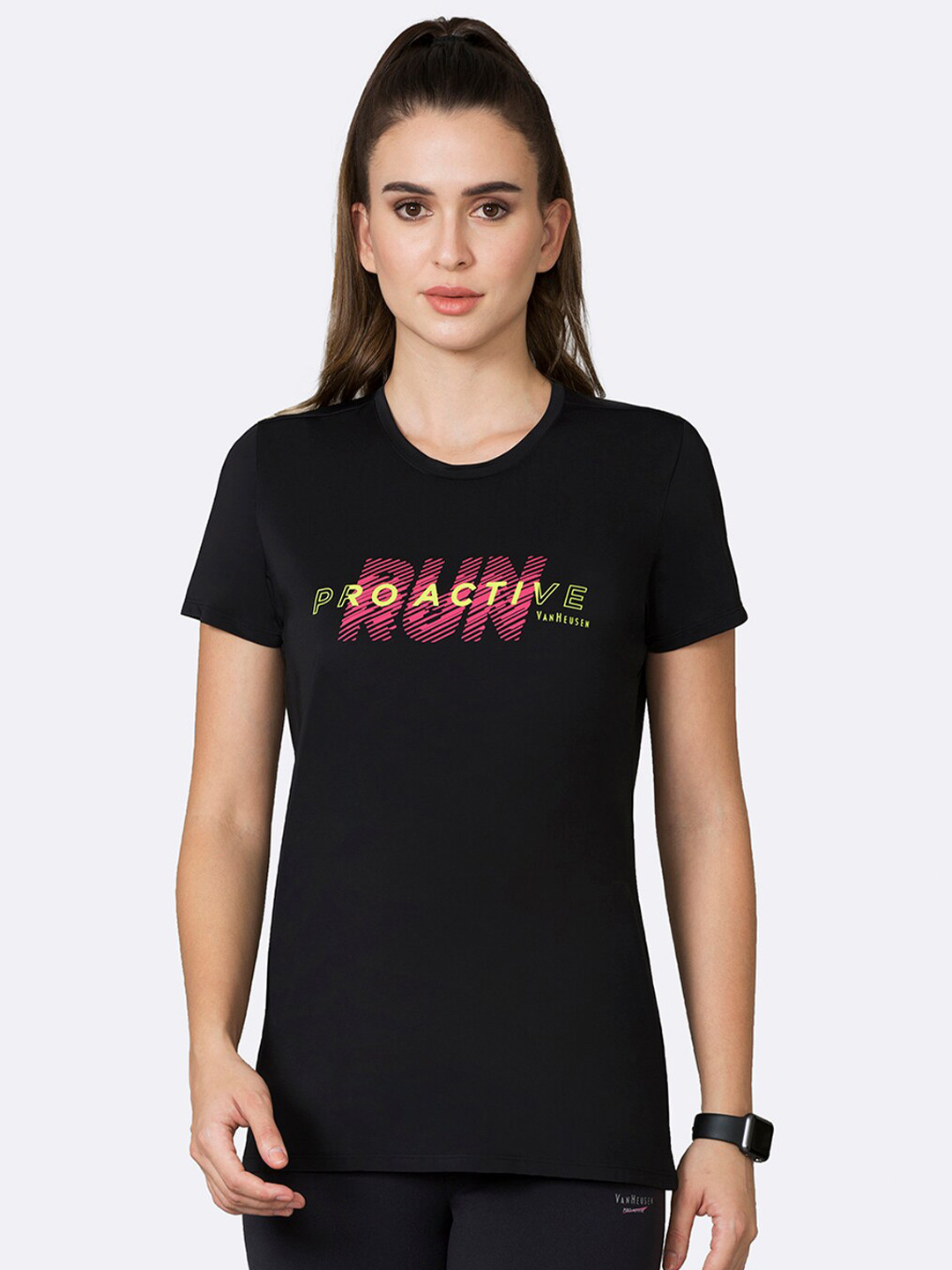 Van Heusen Women Black Typography Printed Lounge Tshirts