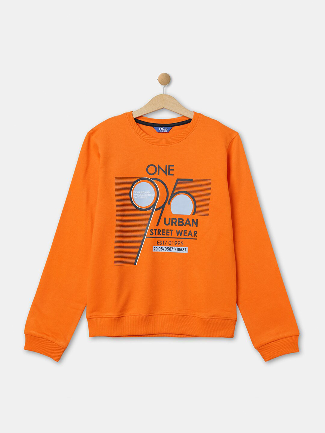 R&B Boys Orange Graphic Printed Sweatshirt