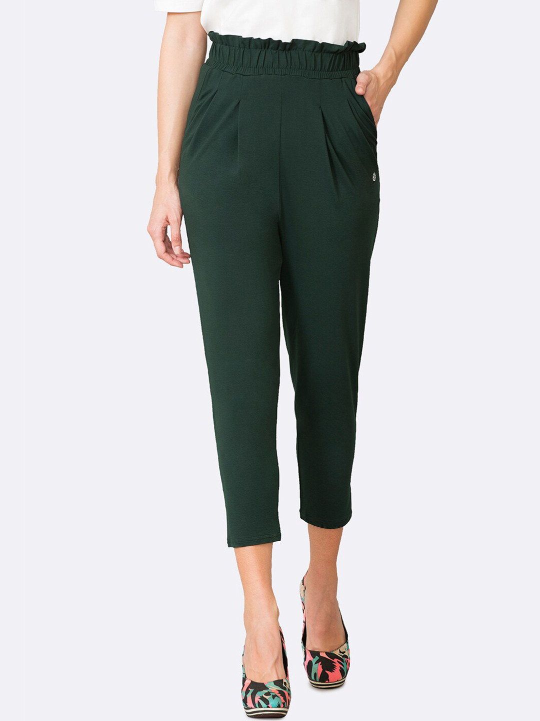 Van Heusen Women Green Pleated Trousers