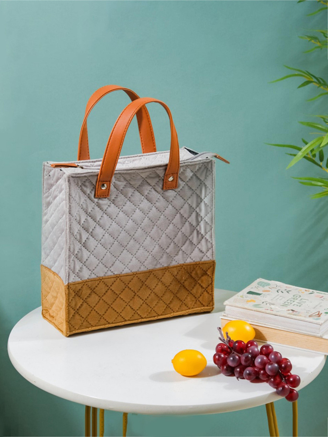 Nestasia Grey & Brown Luxe Velvet Lunch Bag