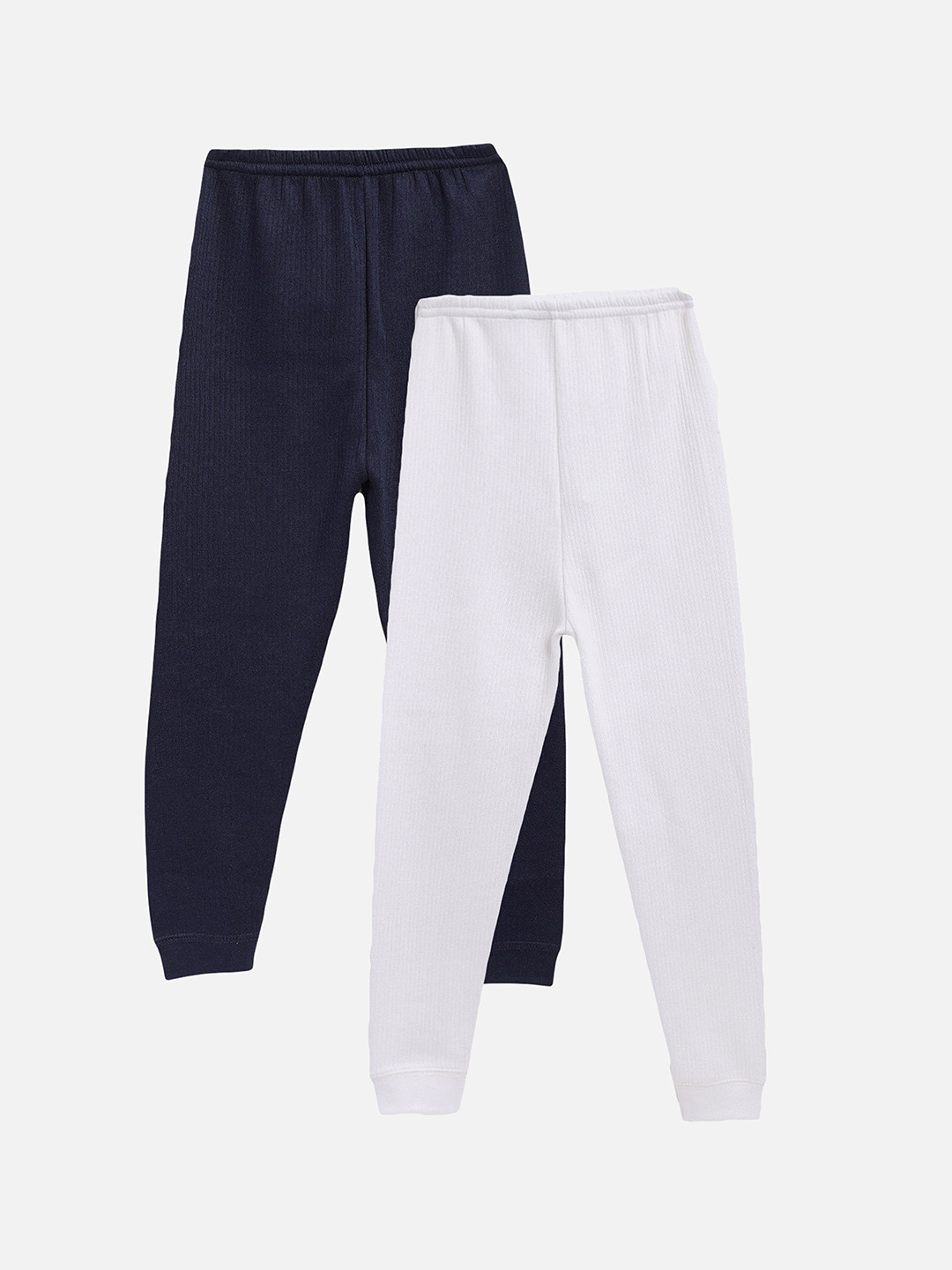 Kanvin Boys Pack Of 2 Navy Blue & White Striped Patterned Thermal Bottoms