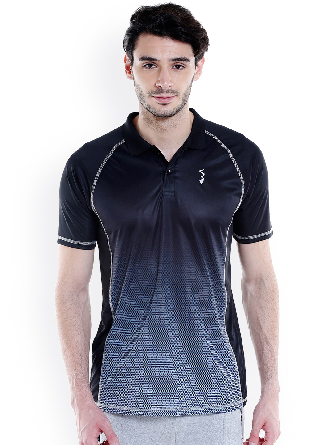 CAHOOT Men Black & Blue Ombre-Dyed Polo Collar T-shirt
