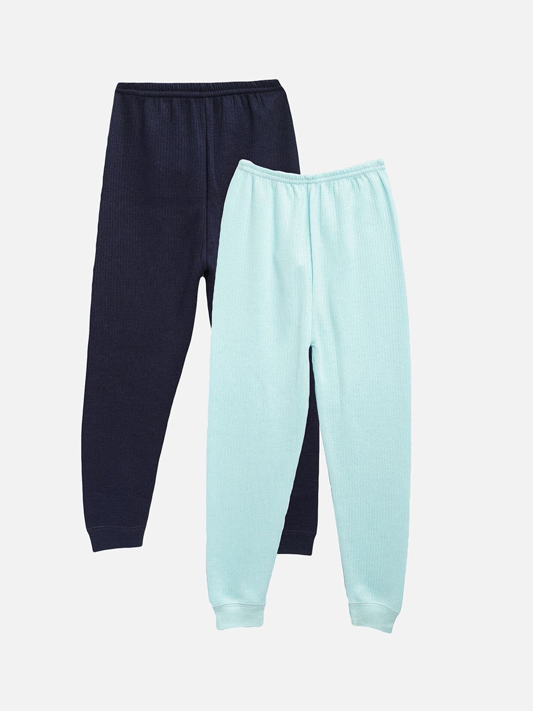Kanvin Boys Pack Of 2 Turquoise Blue and Navy Blue Solid Thermal Bottoms