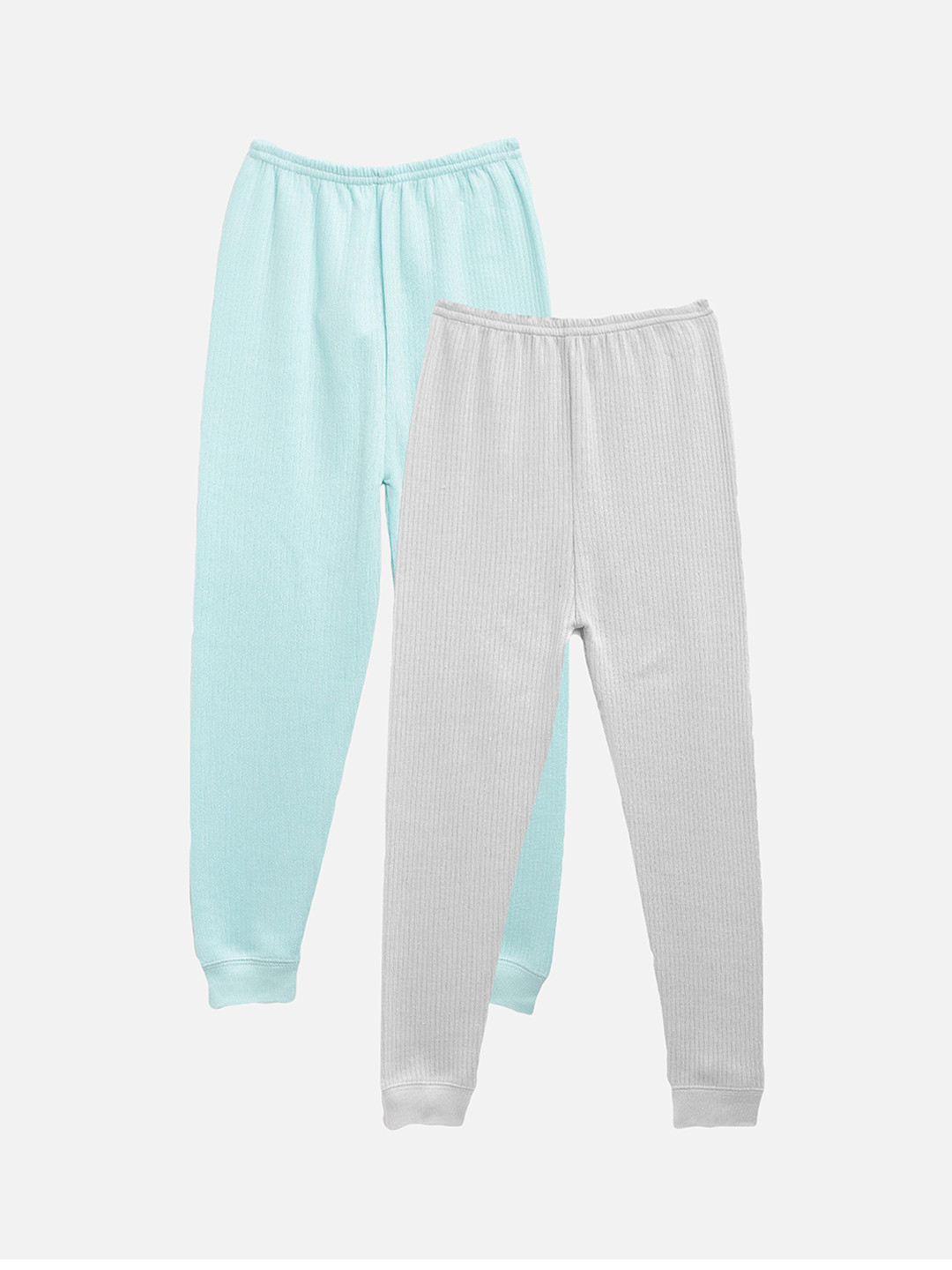 Kanvin Boys Pack Of 2 Grey and Turquoise Blue Solid Thermal Bottoms