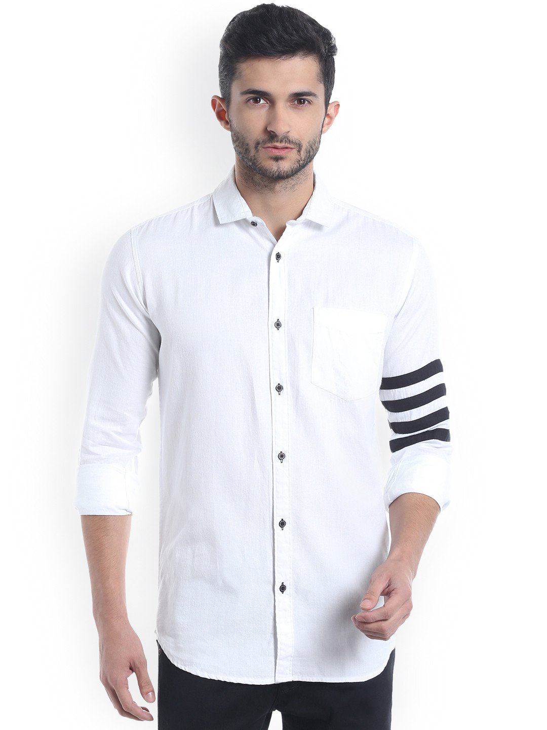 Campus Sutra Men White Standard Regular Fit Solid Casual Shirt