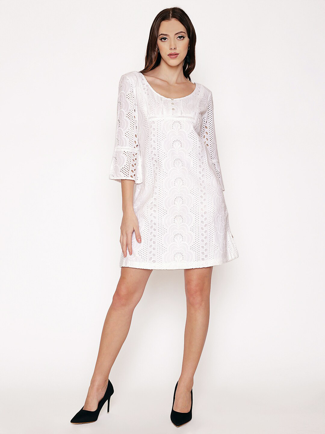 250 DESIGNS Women White Floral A-Line Dress