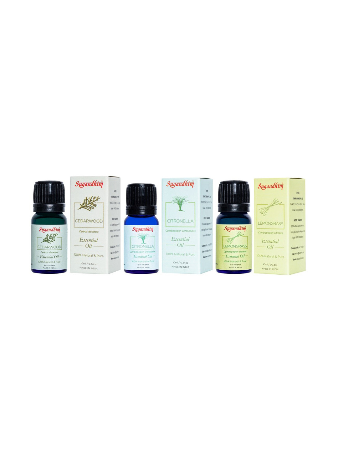 Sugandhim Set of 3 Essential Oils Lemongrass Citronella Cedarwood Natural Aromatherapy30ml