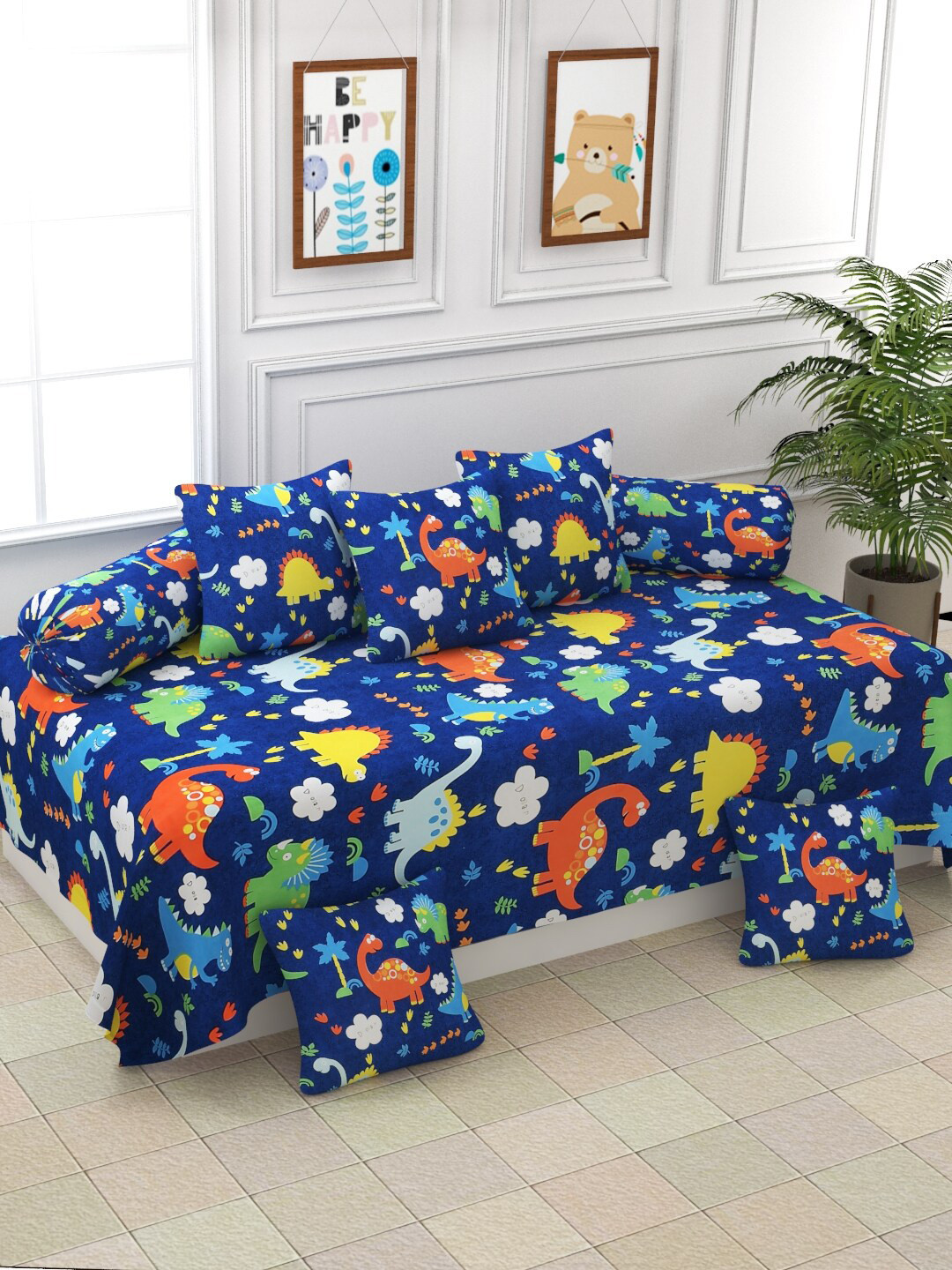 MORADO Set Of 8 Blue Printed Diwan Set