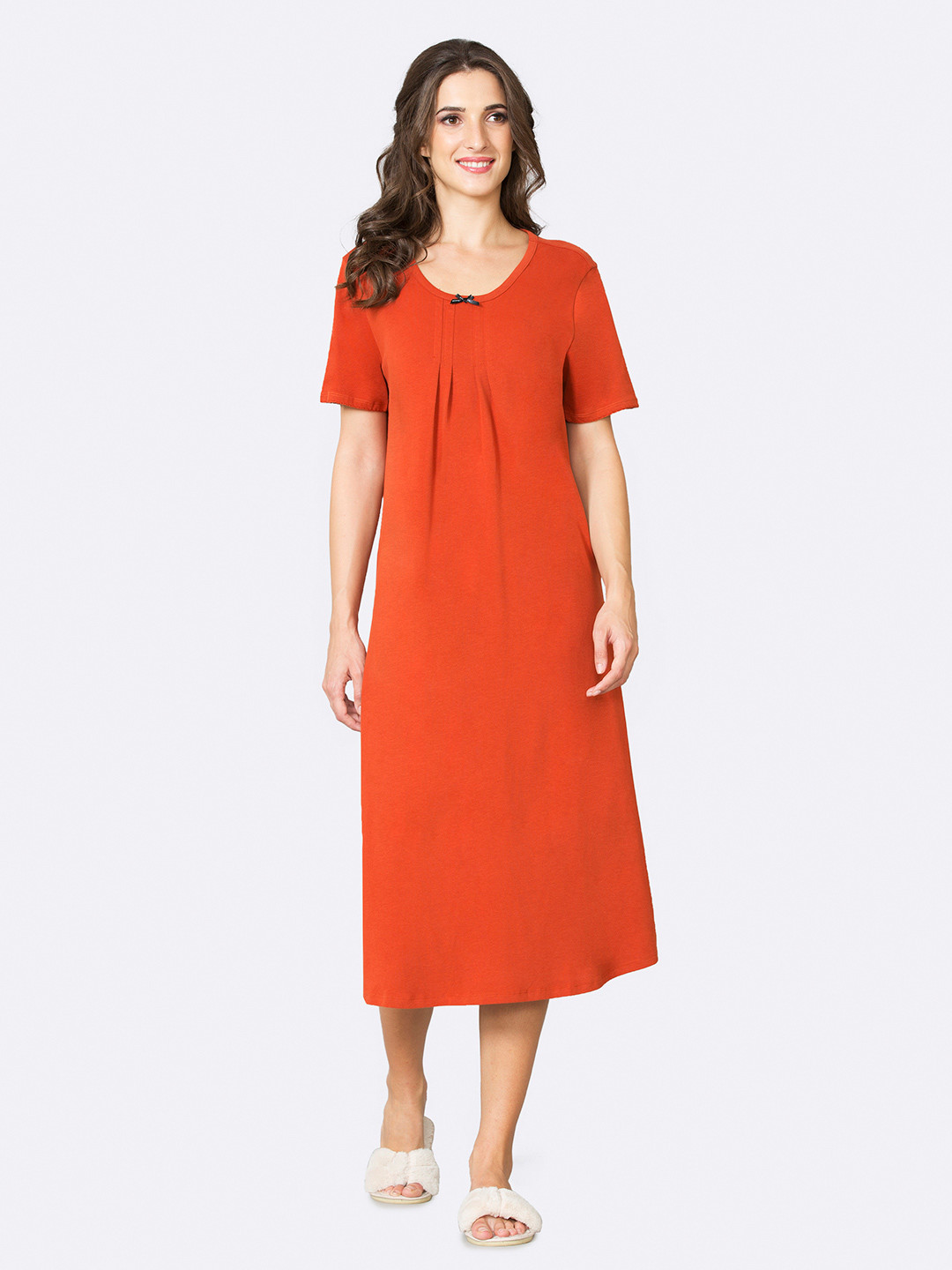 Van Heusen Round Neck Pleated Front Lounge Night Gown