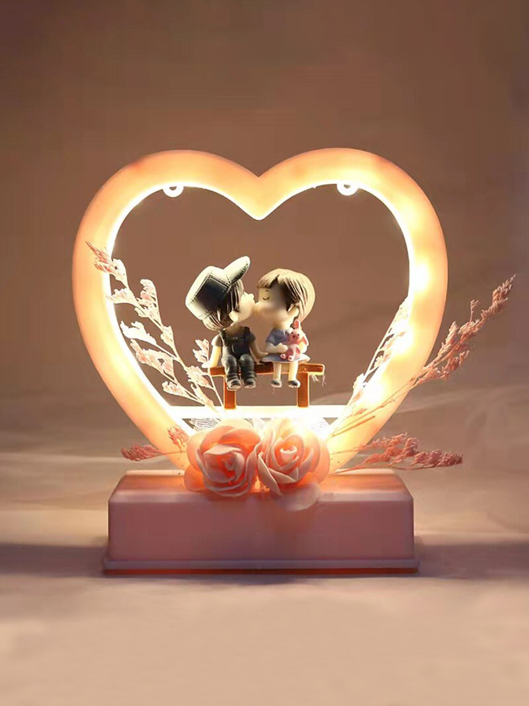 CHOCOZONE Musical Couple with Lights Pink Plastic Glossy Living Room Lights Medium Showpiece - 6.3 Inches