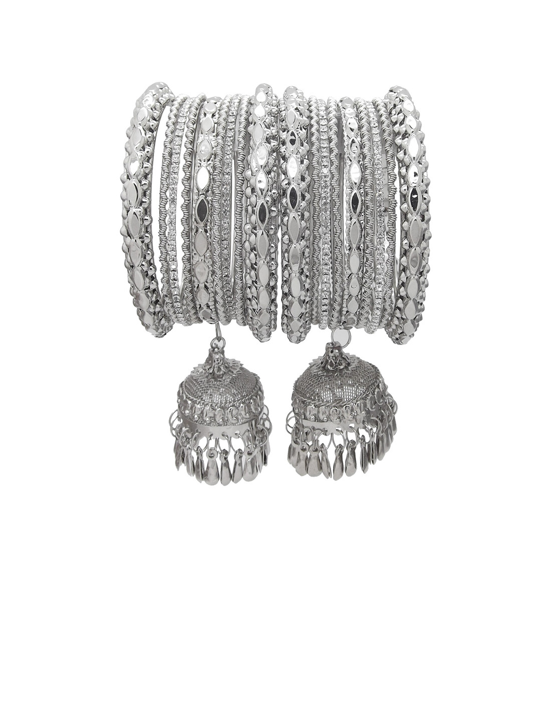 FEMMIBELLA Set Of 18 Silver-Plated Latkan Kada Bangles