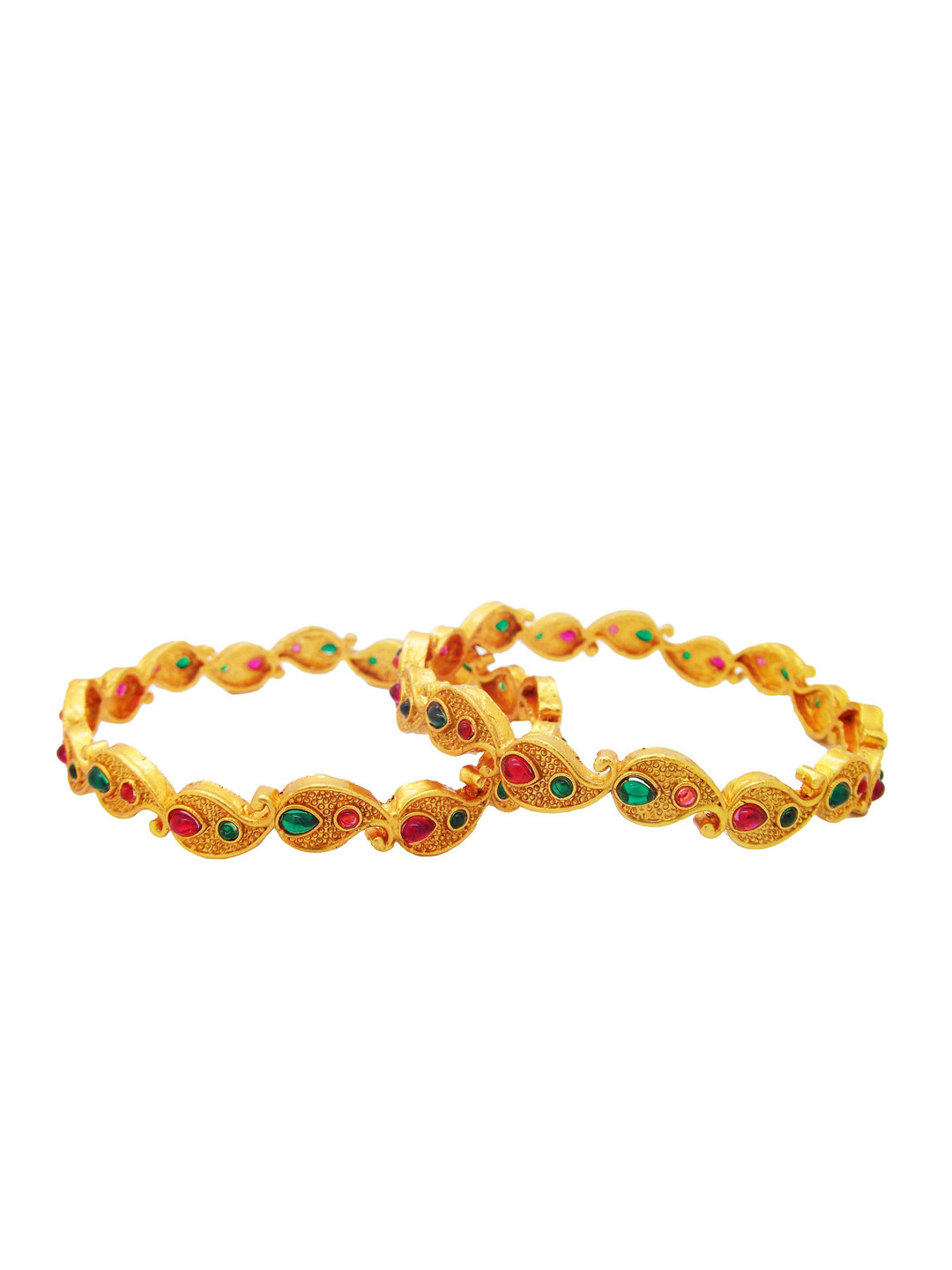 FEMMIBELLA Set Of 2 Gold-Plated Stone-Studded Bangles