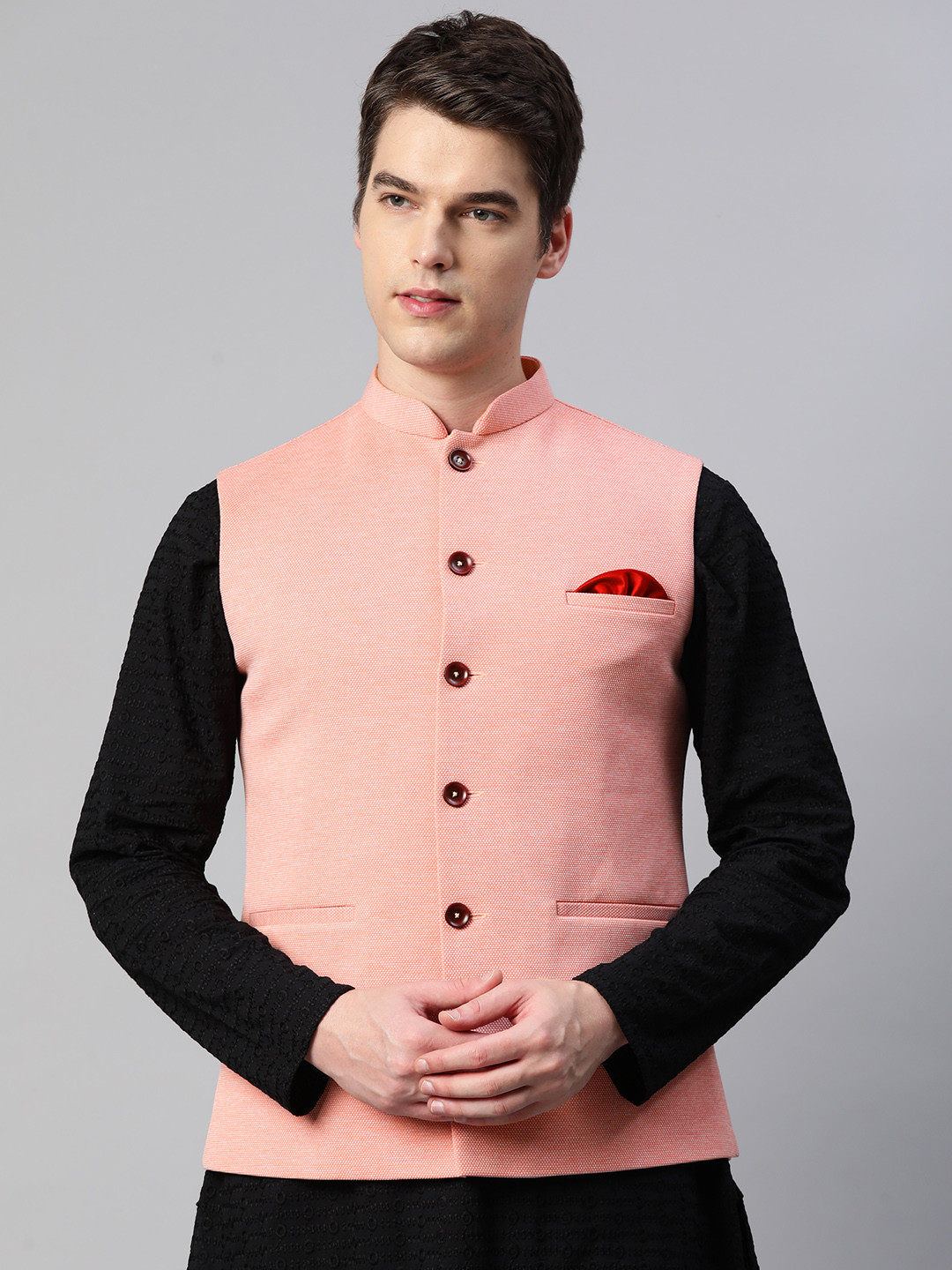 ESSAS club Men Pink Woven Design Nehru Jacket