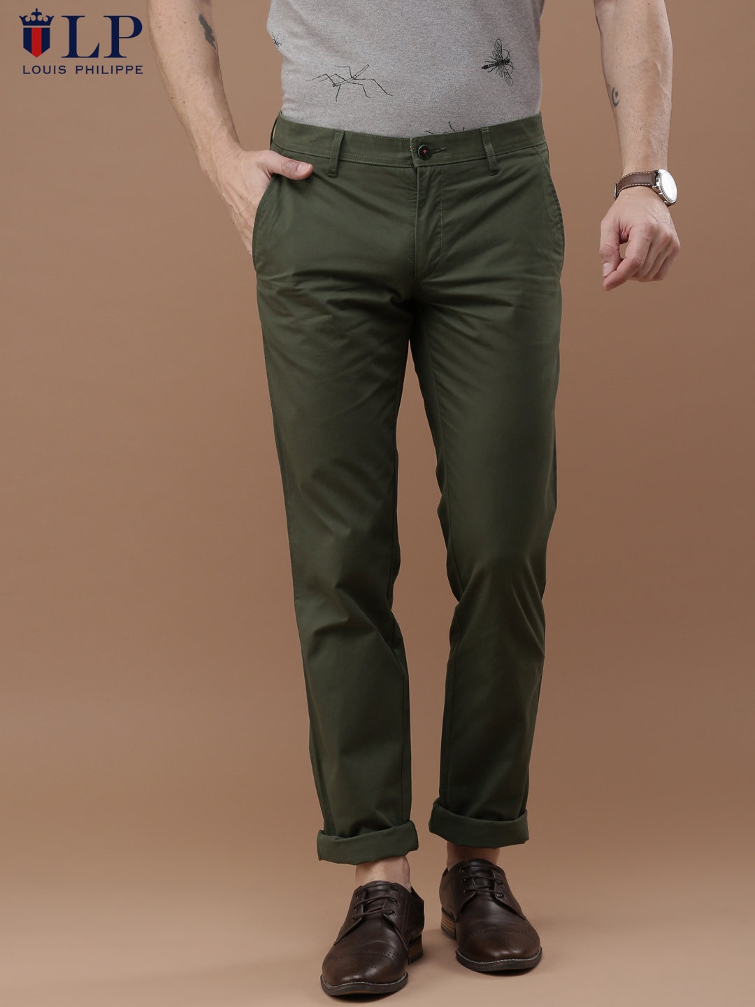 Buy Louis Philippe Men Grey Regular Fit Formal Trousers  Trousers for Men  2263734  Myntra