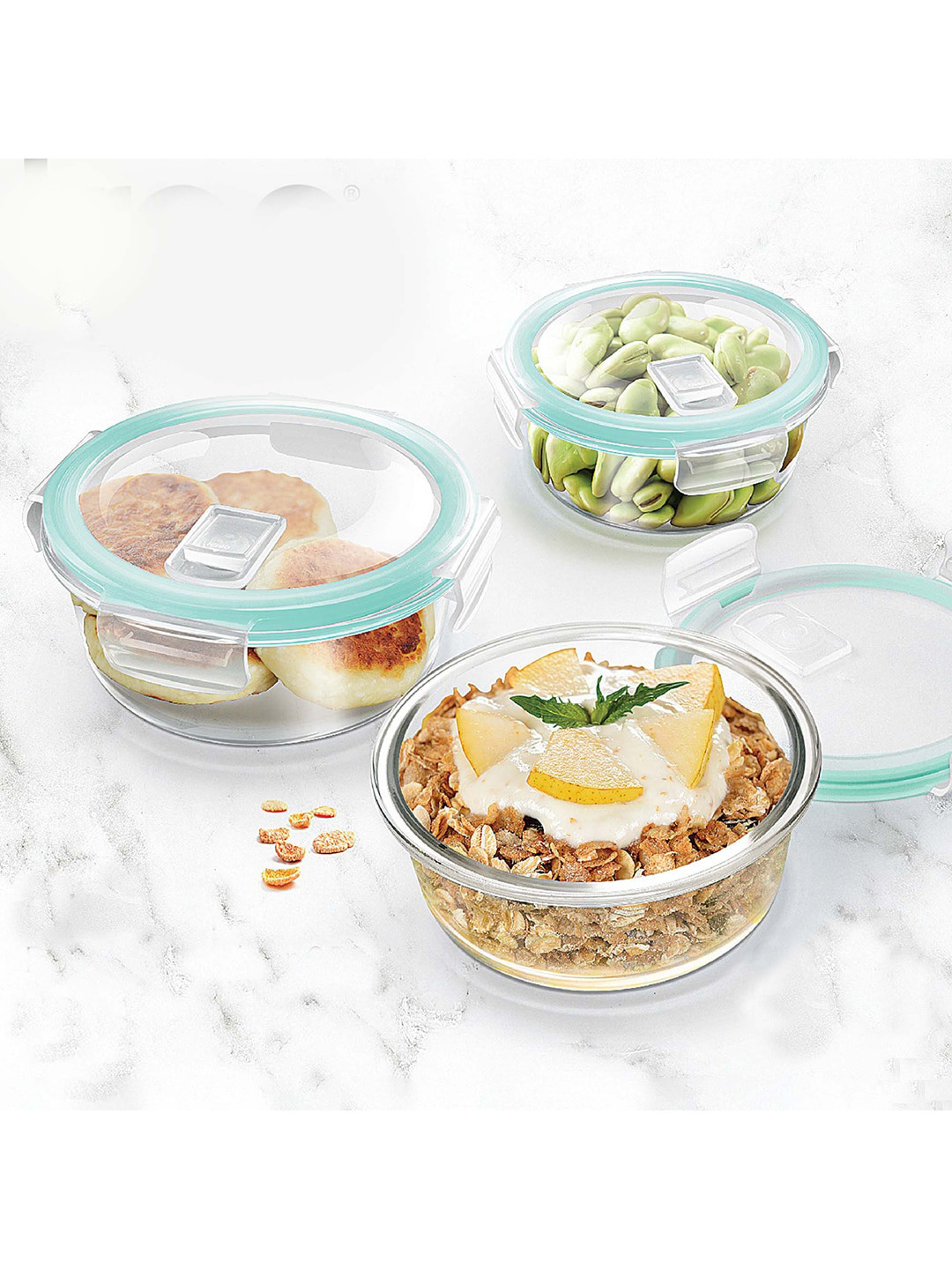 Treo Transparent Hi Borosilicate Clip Fresh Round Container 400 ml