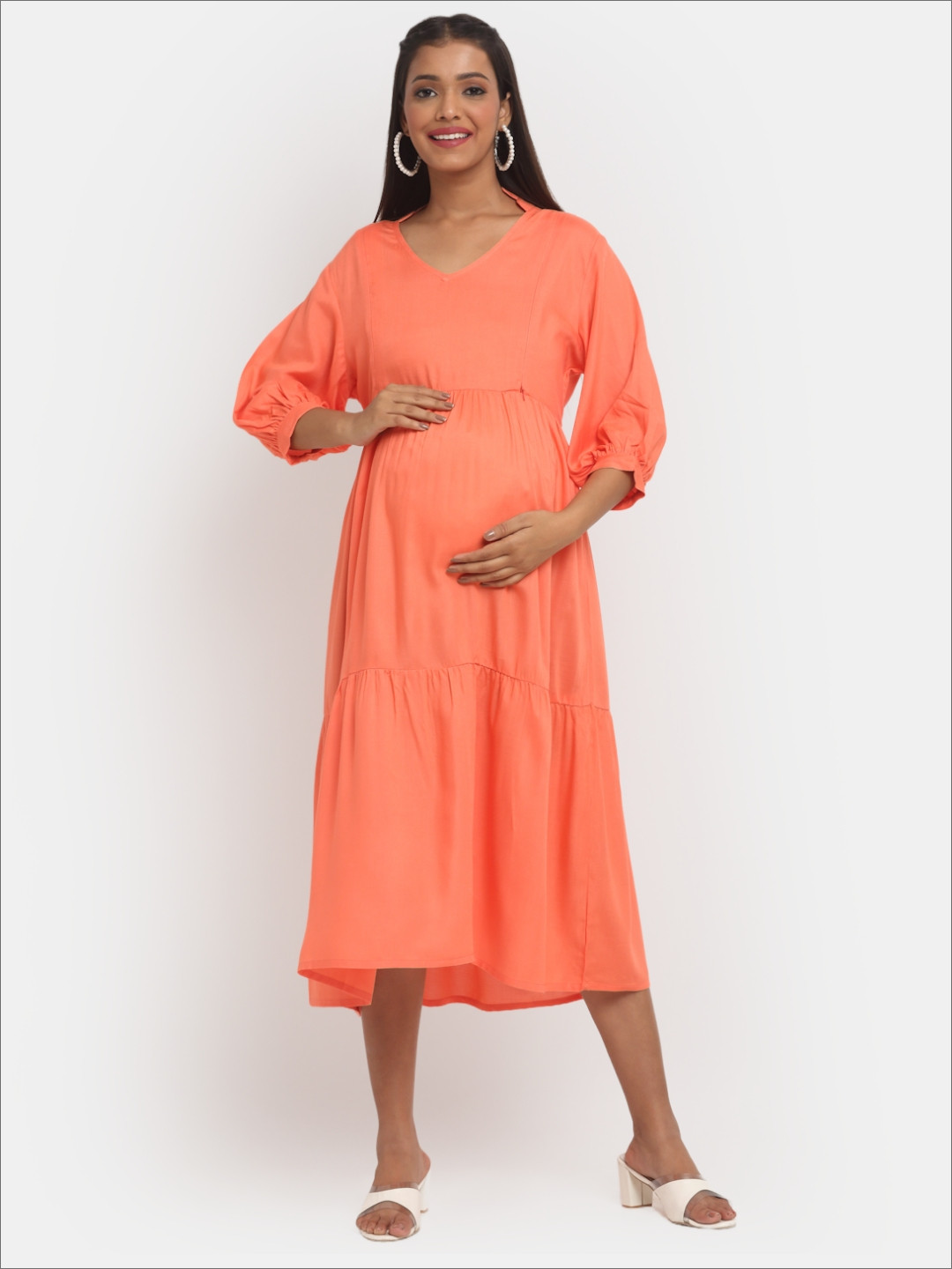 Mylo Maternity A-Line Midi Dress with Zipper