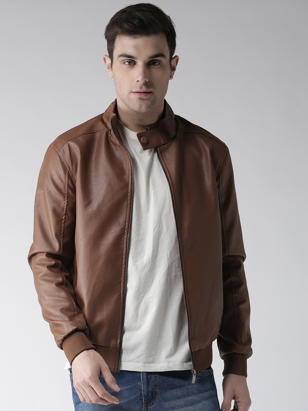 Faux Leather Bomber Jacket - Jackets 