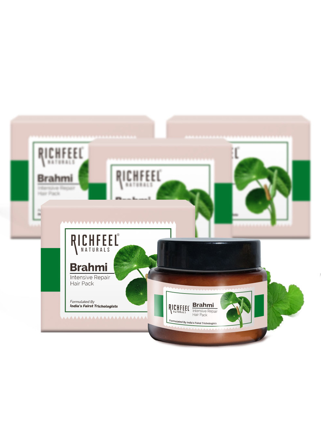 Richfeel Set Of 4 Brahmi Intensive Repair Hair Pack To Reduce Dryness & Dandruff-100g Each